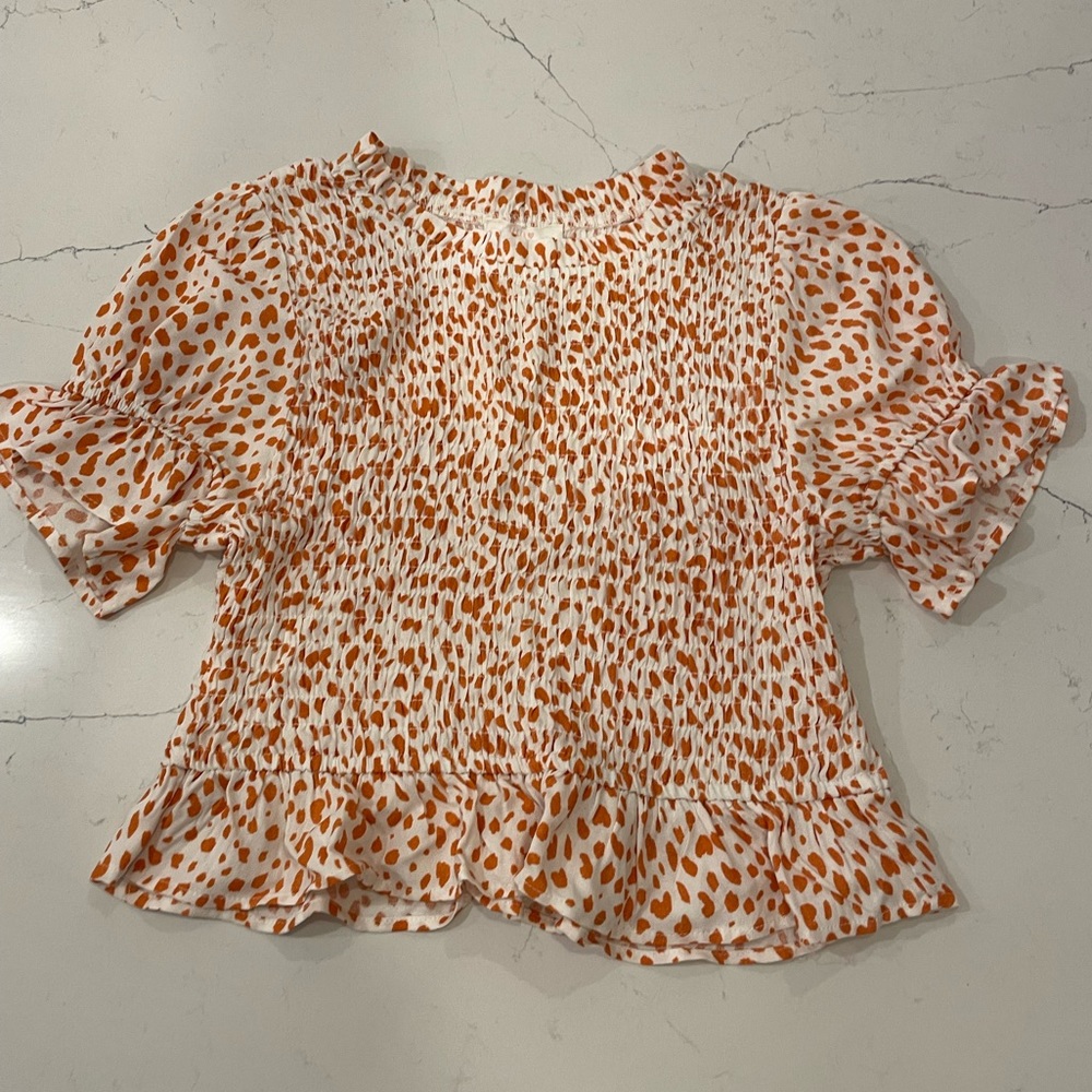 Cream and Orange Cheetah Printed Top